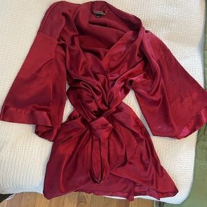Burgundy Red Satin Robe with Belt